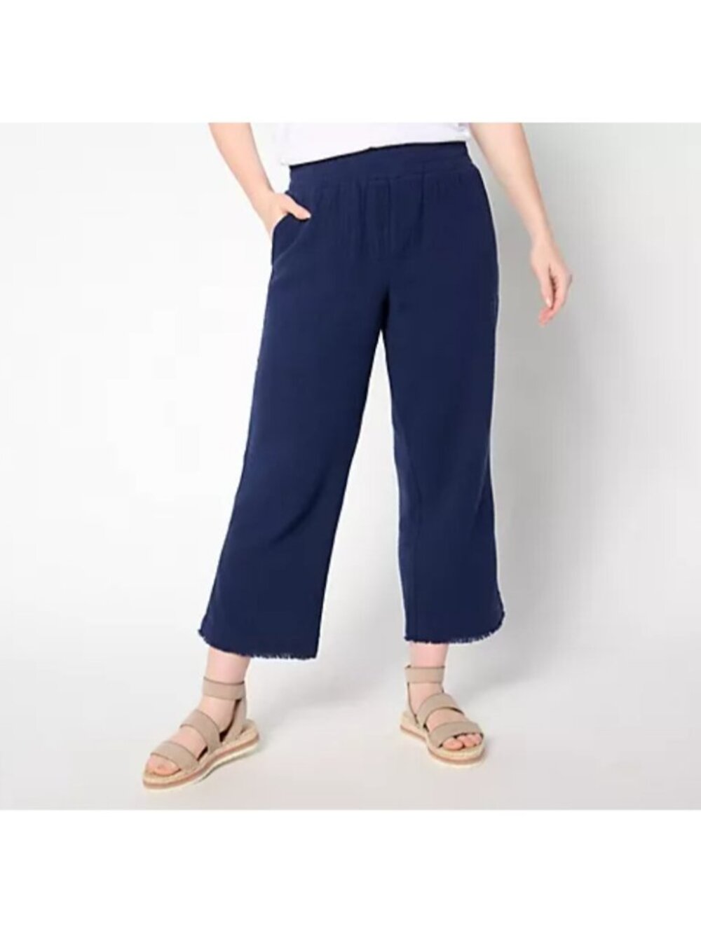 Belle by Kim Gravel Women Pants Sz 2XP Cotton Gauze Frayed Edge Blue A646270